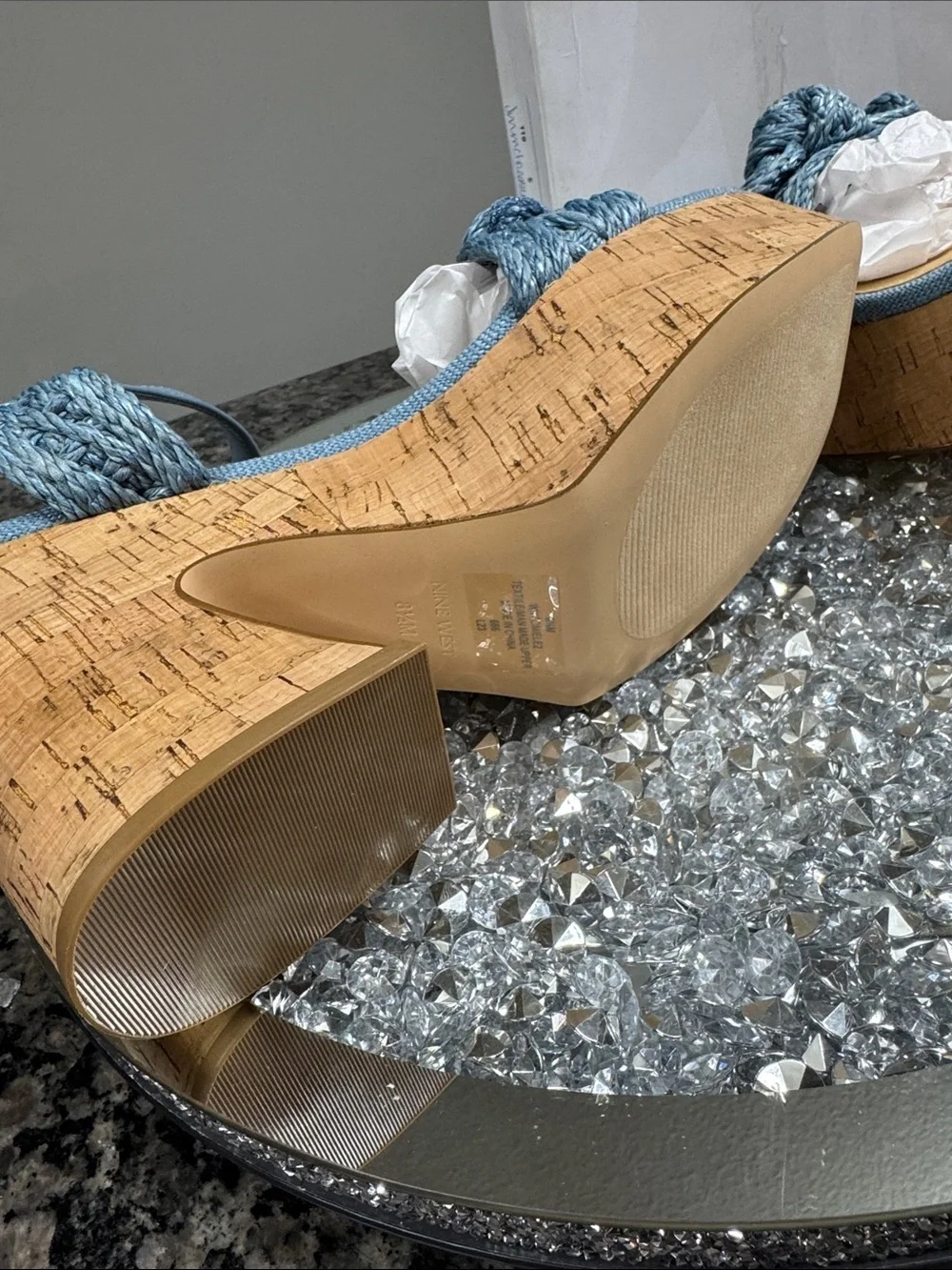 Nine West Comiele Light Blue Braided Cork Platform Sandals NEW 8.5